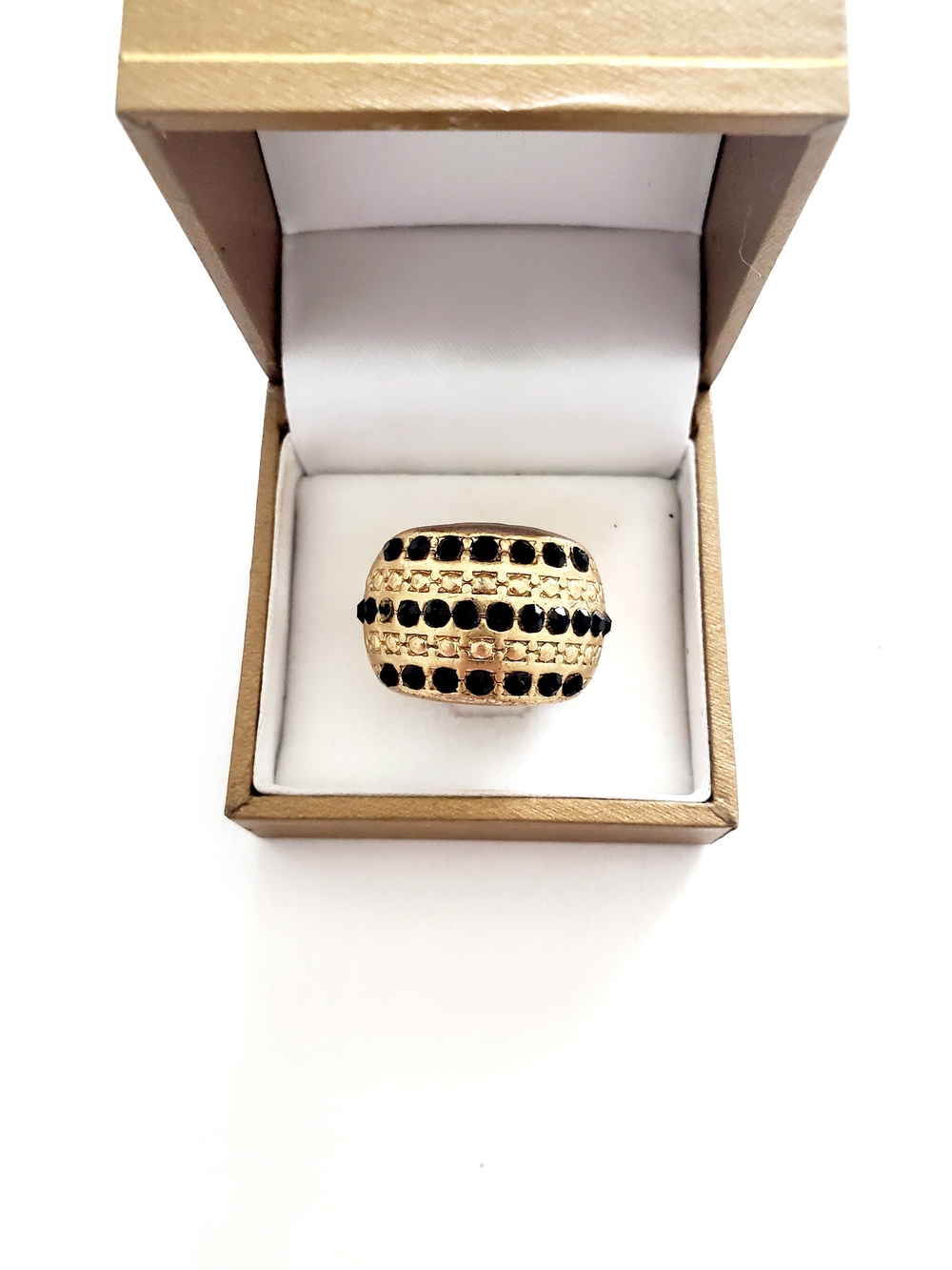 Gold Dome Ring with Black Stones - Women Jewelry